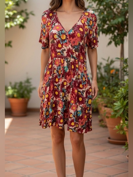 bobeau Dresses & Skirts - Bobeau Floral Faux Wrap Dress S Boho Pockets Flowy Rayon